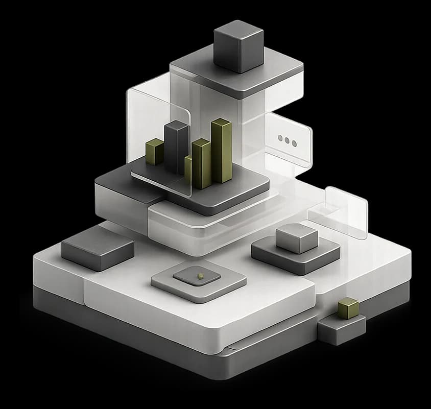 Composición isométrica de plataformas, barras y paneles de datos